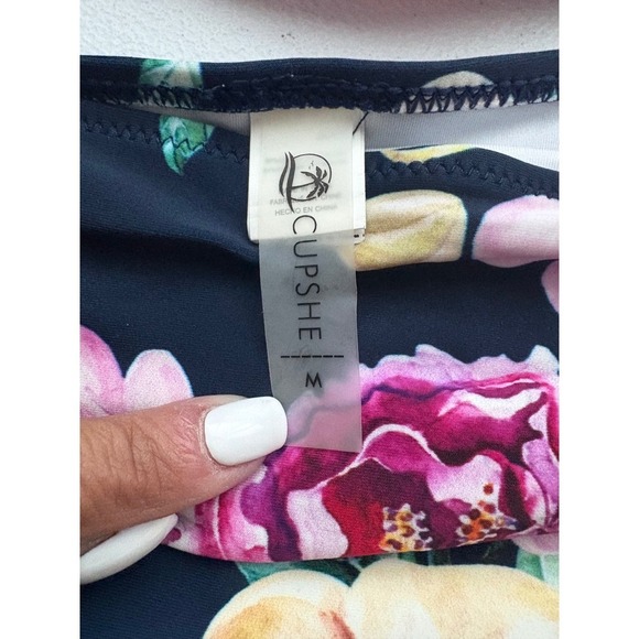 Floral High Waist Bikini Set Pink Halter Criss Cross Swimsuit - Picture 3 of 4